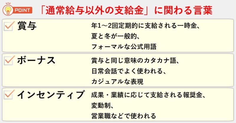 「賞与」「ボーナス」「インセンティブ」の違いを簡単にまとめると