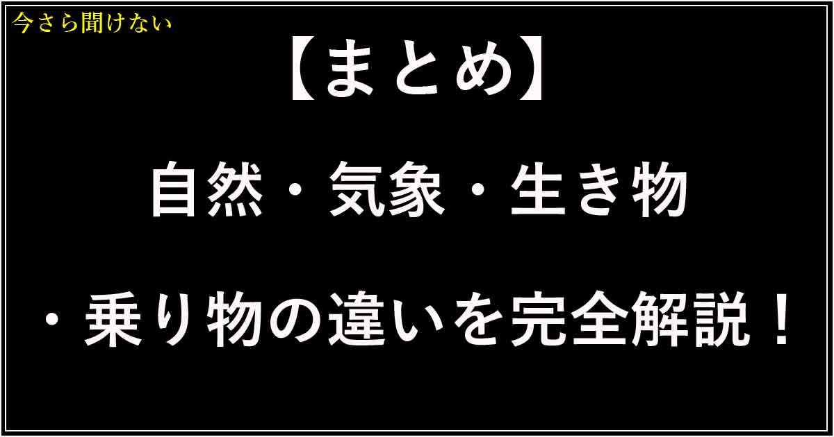 【まとめ】自然・気象・生き物・乗り物の違いを完全解説！身近な疑問を解決するガイド